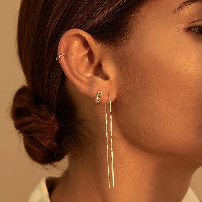 Gold Huggie Hoop Earrings 14K Gold Plated Dainty Chunky Thick Hoop Diamond Cubic Zriconia Inlay Sleeper Tiny Delicate Boho Beach Simple Hypoallergenic Jewelry Gift for Her