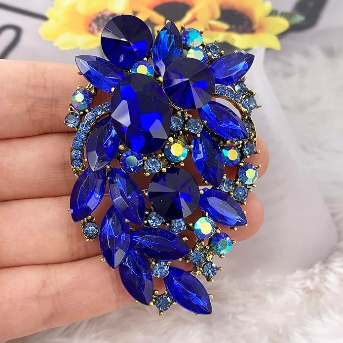 SELOVO Rhinestone Statement Brooch Pin Flower Dress Accessory