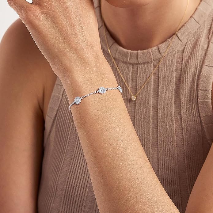 Gold Bracelets for Women,14K Dainty Gold Plated Bracelets Non Tarnish Waterproof Diamond Bracelets Heart Flower Round Square CZ Charm Bracelet Trendy Stuff Jewelry Gifts for Her
