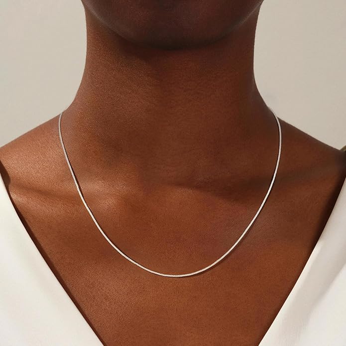 S925 Sterling Silver Box Chain Necklace for Women - 0.8mm Sterling Silver Box Chain Necklace Thick Sturdy Colourfast Chain Necklaces Jewelery for Women 16/18/20/22 Inch
