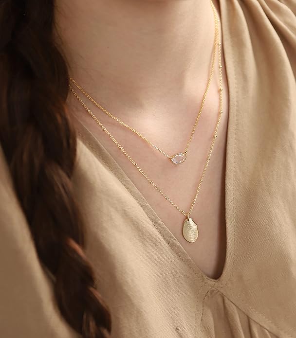 OZEL JEWELRY & GIFT Layered Gold Necklaces for Women - Crystal Colorful Delicate Cutting Pendant Necklace - 18K Gold Plated - Birthday Gifts (Made in Korea)