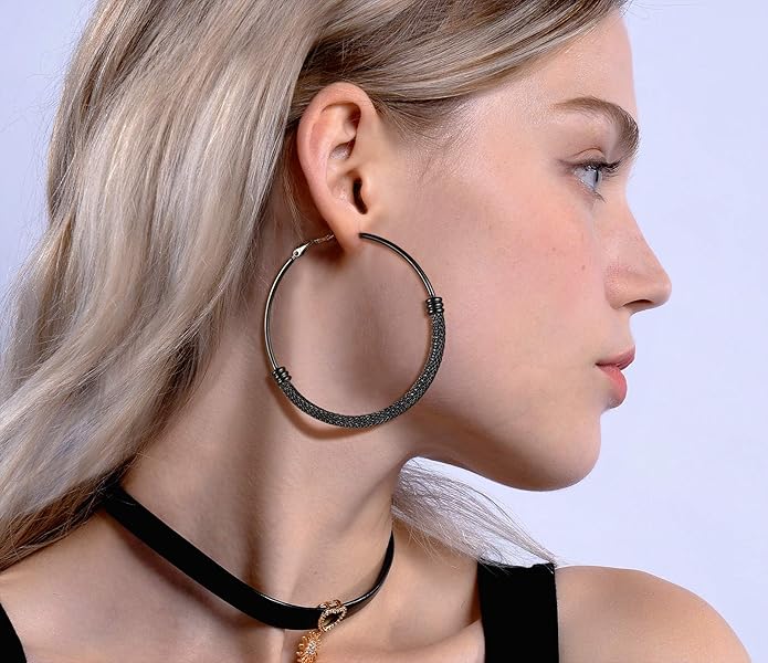 PROSTEEL 30/40/60/80/100mm Chunky Hoop Earrings For Women Gold Plated/Black Stainless Steel Hoops Earrings Statement Jewelry