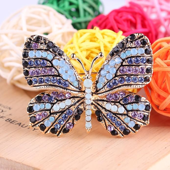 ESIW 6 PCS Multicolor Rhinestone Crystal Butterfly Brooch Pin Lapel Pin for Women