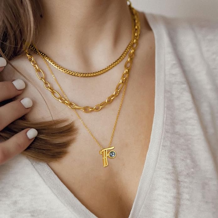 Custom4U Personalized Initial Picture Necklace for Women, Projection Necklace with Picture Inside, Gold/Silver Letter Pendant Necklace, Custom Photo Gifts for Mom Wife Birthday Valentines