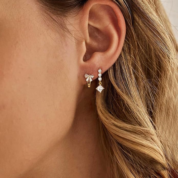 Gold Plated Earrings for Women, 14k Gold Plated Earring Stack Hypoallergenic Pearl Drop Earring Dainty Earrings for Women Trendy Cute Small Huggie Hoop Earring Fashion Womens Jewelry