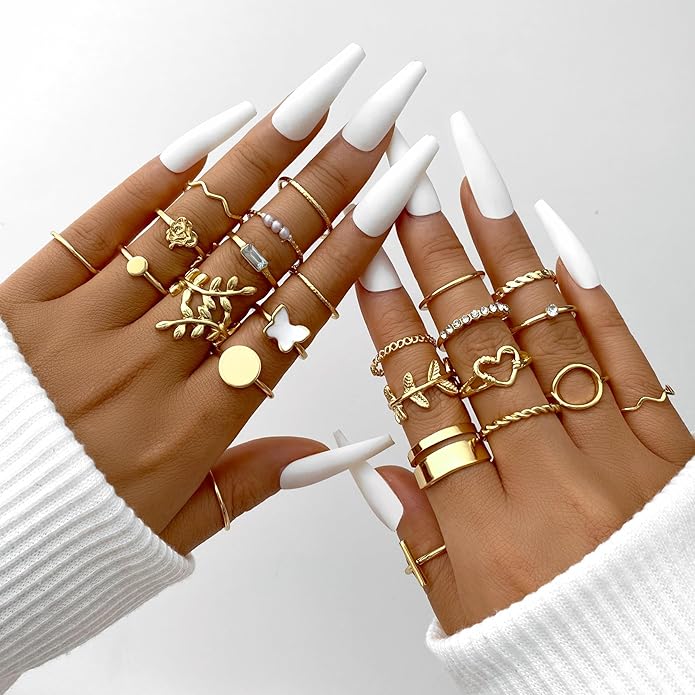 iF YOU 25 Pcs Gold Knuckle Ring Set for Women, Chunky Stackable Finger Midi Rings, Silver Simple Stacking Cute Rings Pack Trendy Stuff Jewelry Gift