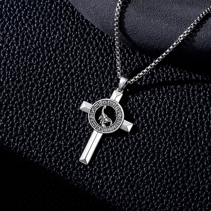 MEIDERBO Cross Zodiac Necklace 925 Sterling Silver 12 Constellation Horoscope Astrology Pendant Necklace Zodiac Sign Jewelry Gifts for Men Women