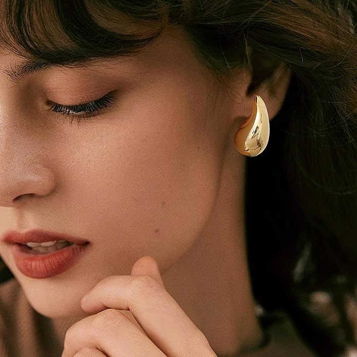 Gacimy Teardrop Earrings Dupes for Women 14K Gold Plated, Chunky Drop Earrings for Women with 925 Sterling Silver Post