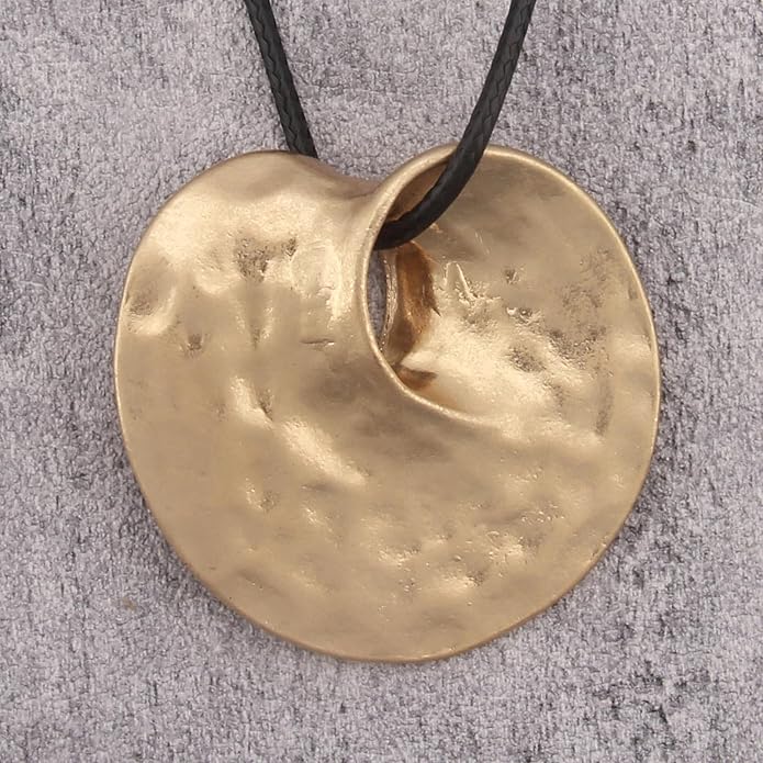 Long Boho Necklaces for Women Vintage Leather Wooden Pendant Y Choker Ethnic Style Gold Circle Hippie Sweater Necklace