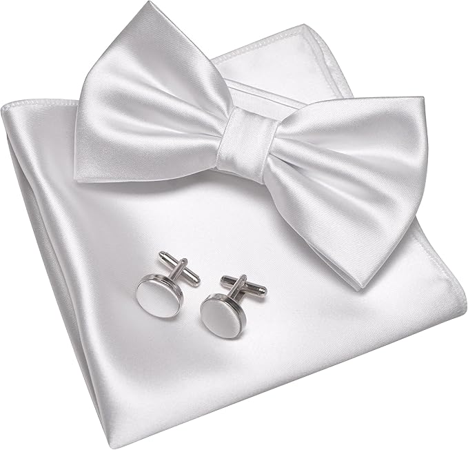 JEMYGINS Solid Color mens Pre-tied Bow Tie and Pocket Square Cufflinks Sets with Gift Box