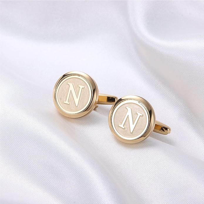 LOYALLOOK Initial Gold Cufflinks for Men Gold Cuff Links Personalized Copper CuffLinks Letter Cufflinks Gift for Groom Husband Father