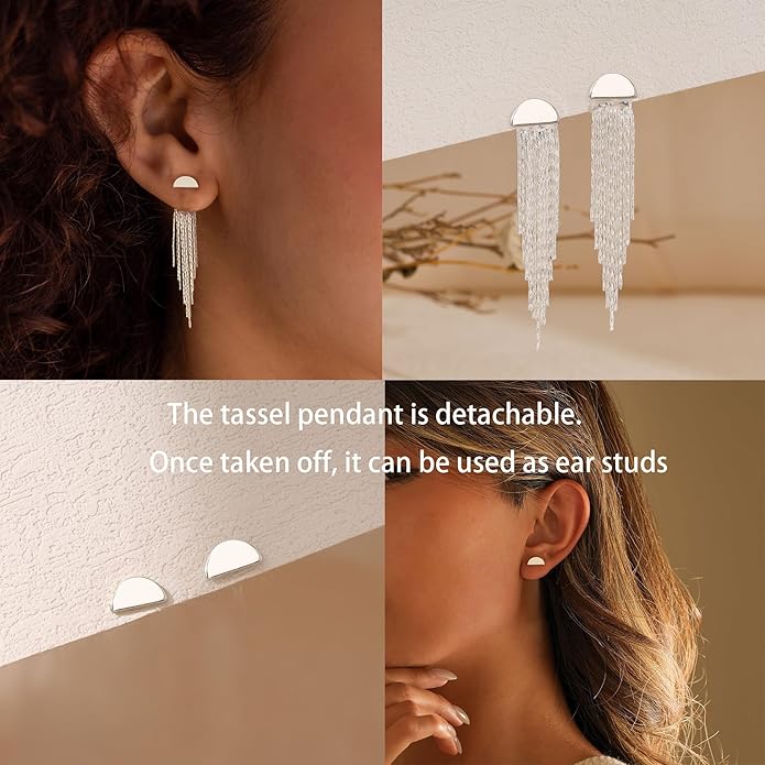 Gold Earrings for Women, 14K Gold Plated Tassel Dangle Earrings for Women Trendy Hypoallergenic Long Chain Earring Dainty Pearl Drop Earrings Elegant Wedding Earring Fashion Jewelry for Womens