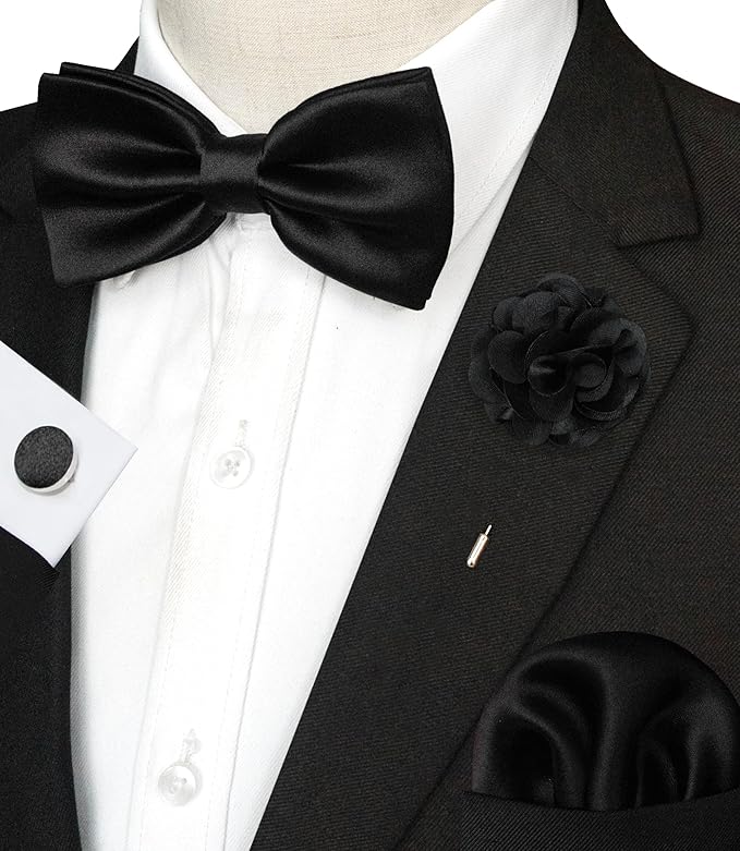 JEMYGINS Solid Color mens Pre-tied Bow Tie and Pocket Square Cufflinks Sets with Gift Box