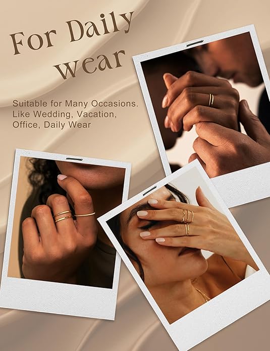 THUNARAZ 8Pcs 1mm Stainless Steel Rings for Women Men Fashion Plain Band Knuckle Stacking Midi Thumb Dainty Thin Rings Set Size 5-10 Silver Gold Tone
