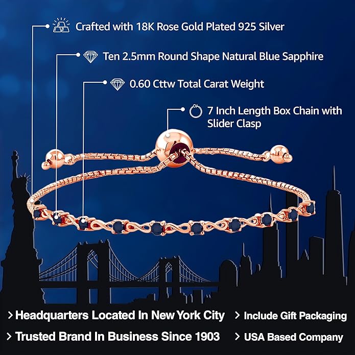 Gem Stone King Round Gemstone Birthstone Tennis Bracelet For Women | 925 Sterling Silver | 2.5MM Round | Fits Up To 9 Inch Wrist | Adjustable Bolo Bracelet For Women | Easy-On Easy-Off