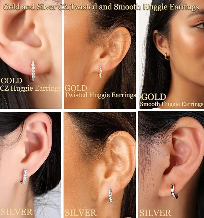 Cocadant 6 Pairs 925 Sterling Silver Small Hoop Earrings for Women,14k Real Gold Hypoallergenic Tiny Cubic Zirconia Cartilage Huggie Earring Sets for Multiple Piercing Trendy Jewelry 8/10/12mm