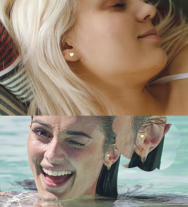 MJust Titanium Earrings for Sensitive Ears 20G Hypoallergenic Stud Hoop Earrings for Women Men Opal Ball CZ Heart Pearl Flat Back Earrings Cartilage Earrings Set