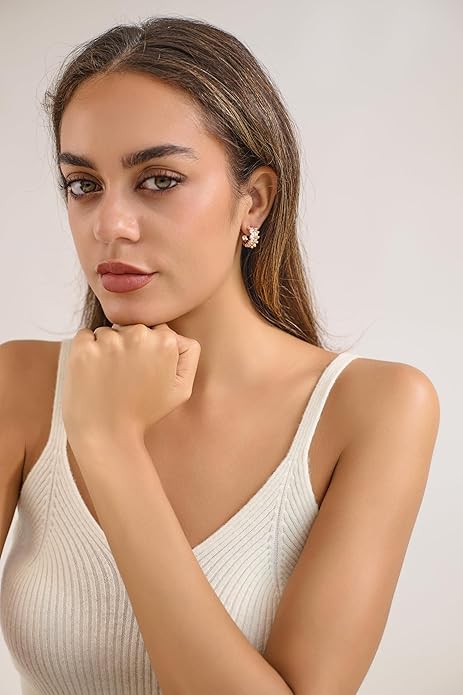 14K Gold & Rose Gold Hoop Earrings for Women, Chunky Huggie Half Hoops Earrings, Hypoallergenic Non Tarnish Cubic Zirconia Trendy Minimalist Everyday Jewelry Gift