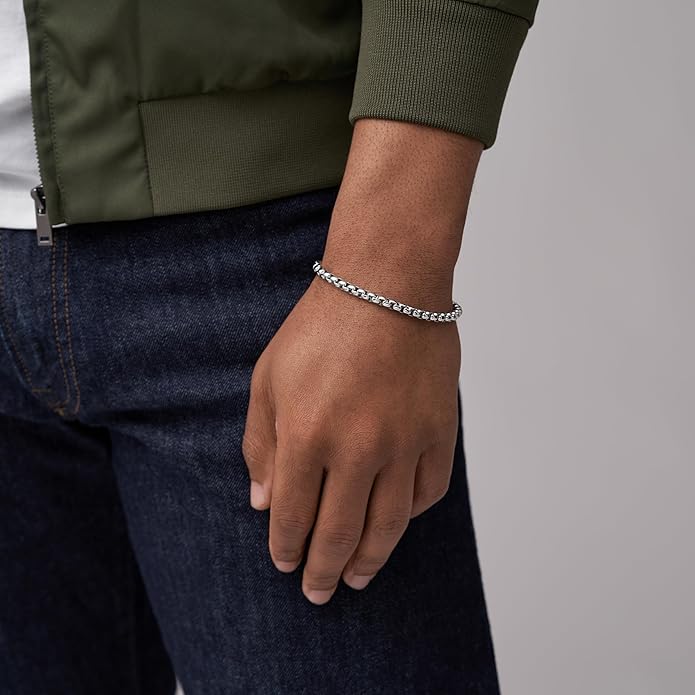 Fossil Men's Plated Stainless Steel Engravable Personalized Gift ID, Chain or Cuff Bracelet for Men