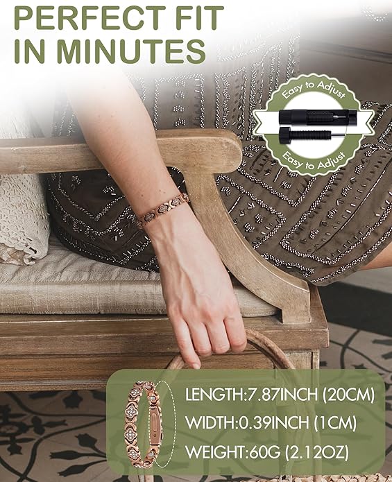 Feraco Pure Copper Bracelets for Women, Ultra Strength Magnetic Therapy Bracelet for Pain Relief with Neodymium Magnets & Sparkling Cubic Zirconia, Adjustable, Infinite Clover Jewelry