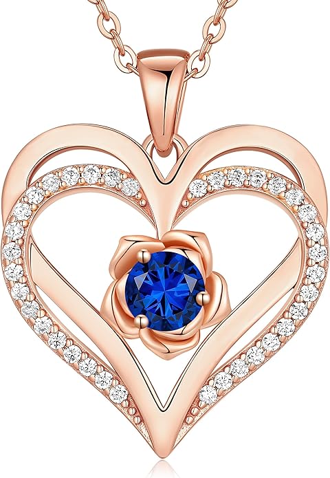CDE Christmas Gifts for Women S925 Silver Rose Gold Heart Birthstone Necklaces for Women，Ideal Anniversary or Birthday Jewelry Gifts for Wife Girlfriend Her