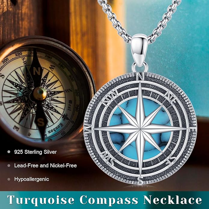 StoryEtain Compass Necklace for Women Men 925 Sterling Silver Travel Pendant Inspirational Graduation Jewelry Gift