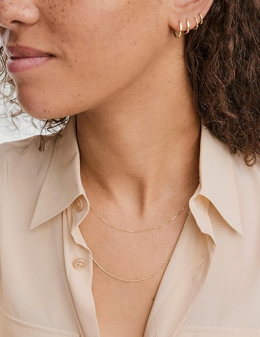 AILPIWE Layered Gold Necklaces for Women, 18K Gold Plated Dainty Paperclip Box Cuban Satellite Chain Necklace Set, Simple Gold Necklace Stack for Women
