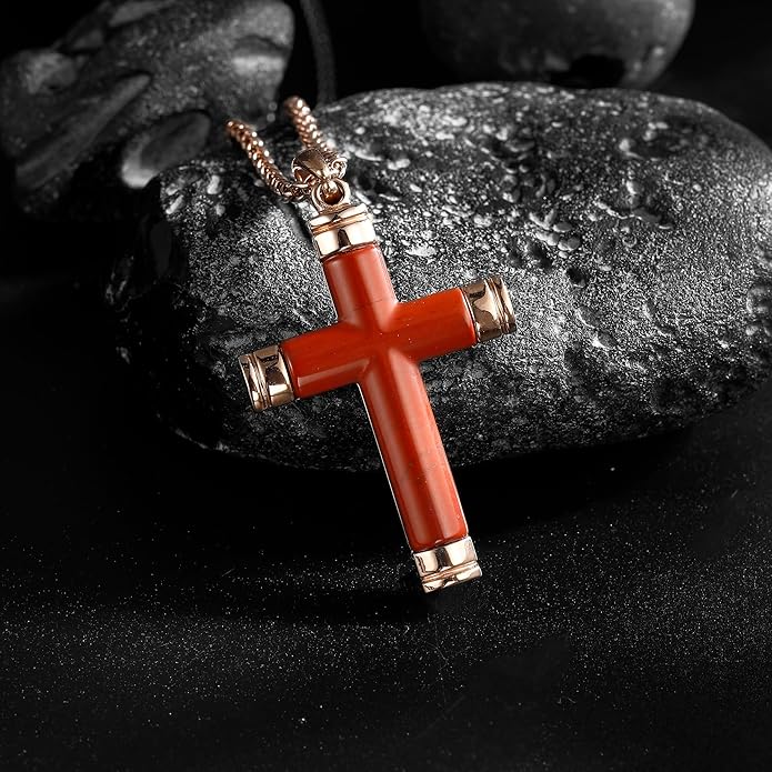 GTMJ Cross Necklace for Men -Stainless Steel & Gemstone Adjustable Box Chain 24-26in, Spiritual Jewelry Gift for Him, Everyday Wear