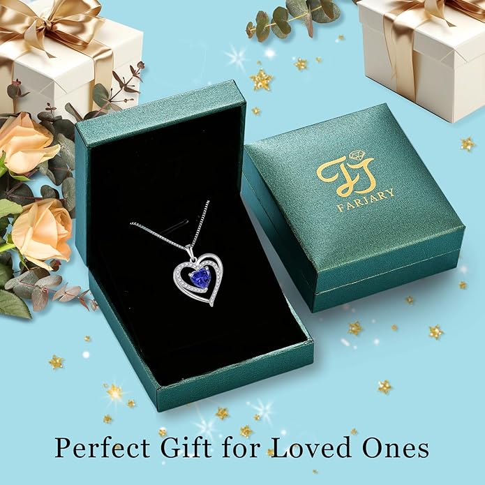 FJ Love Heart Necklace for Women 925 Sterling Silver Birthstone Pendant Anniversary Birthday Jewelry