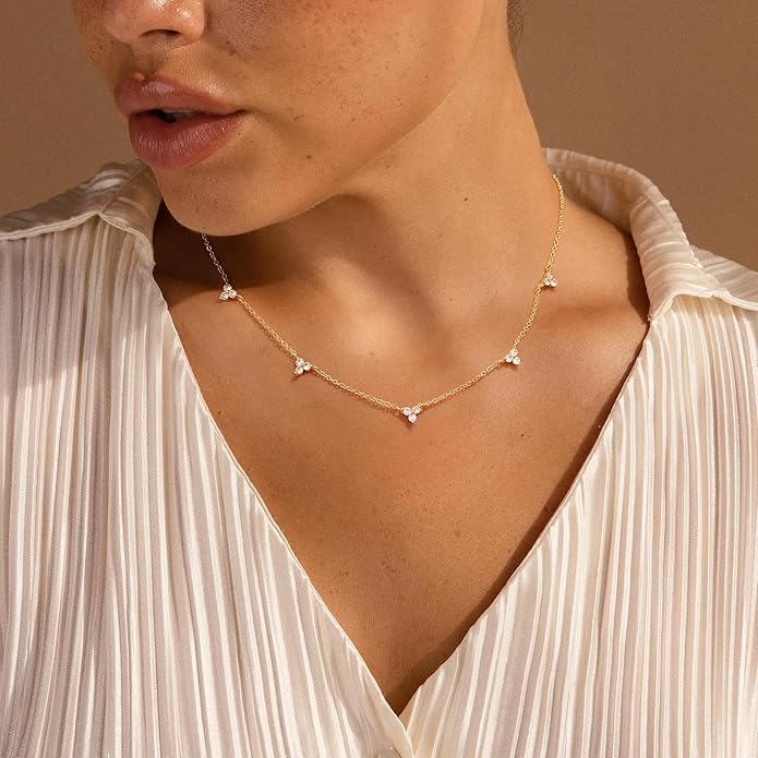 M MOOHAM Gold Clover Heart Pearl Butterfly Star flower Choker Necklace for Women - Dainty 14K Gold Plated Cubic Zirconia Cute Station Necklaces for Women Trendy Prom Jewelry Gifts