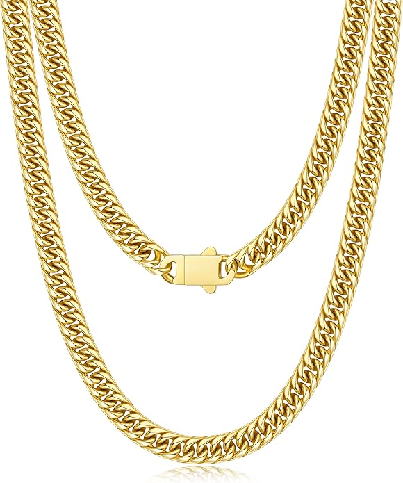 Joymoly 5MM/7MM/9MM Cuban Link Chain for Men Boys with Push-Lock Clasp, Thick 18K Gold Plated Stainless Steel Chains for Men, Cool Mens Necklace Chain 18/20/22/24/26 Inch