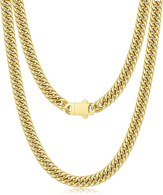 Joymoly 5MM/7MM/9MM Cuban Link Chain for Men Boys with Push-Lock Clasp, Thick 18K Gold Plated Stainless Steel Chains for Men, Cool Mens Necklace Chain 18/20/22/24/26 Inch