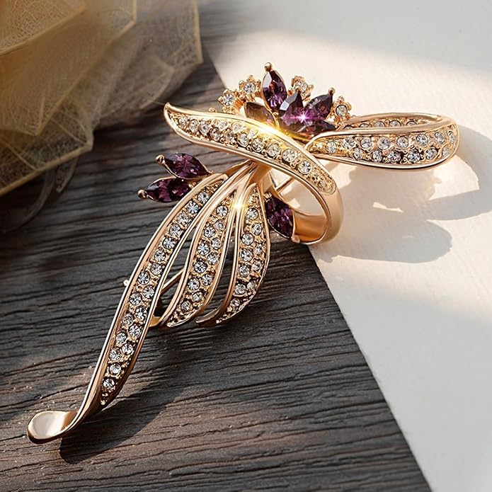 Created Crystal Brooch Fancy Vintage Style Flower Brooch Pin for Women, girls, ladies with Blue/Purple Created Crystal | Vintage Fashion | Brooches and Pins for Women | Ladies Jewelry
