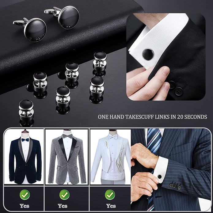 ORAZIO Cuff Links Mens Stainless Steel Cuff Links and Studs Set Gold Black Cufflinks for Men Tuxedo Studs Buttons for Formal Kit Business or Wedding Shirts