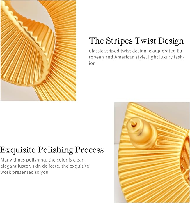 18K Gold Dangle Earrings, Suitable for Women Earrings, Thick and Sturdy, Fashion Jewelry, Exaggerated Earrings,Striped Twist Earrings，Trendy Jewelry Gifts.