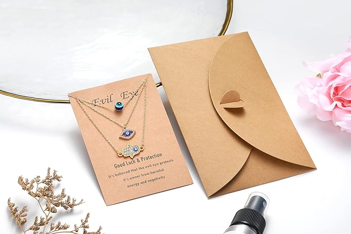 Baydurcan Dainty Evil Eye Necklace and Hamsa Necklace Turkish Blue Eye Hand Pendant Necklace 3pcs Lucky Jewelry Gift for Women