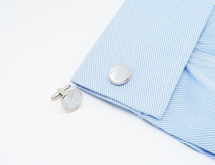 Jonwo Silver Mother of Pearl Cufflinks in Gift Box Round Cuff Links for Business Wedding Anniversary Dress