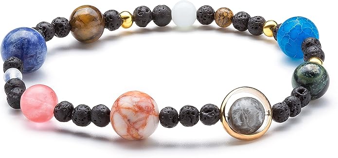 Fesciory Women Solar System Bracelet Universe Galaxy The Eight Planets Guardian Star Natural Stone Beads Bracelet Bangle Gifts