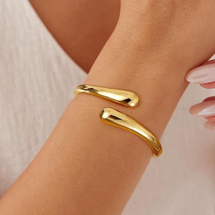 Gold Bracelets for Women Trendy - 14K Gold Plated Bangle Bracelet Chunky Adjustable Twist Cuff Gold Bracelet Non Tarnish Waterproof Jewelry for Women Gifts
