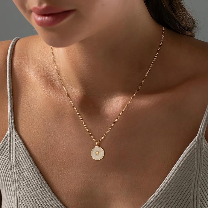 Tewiky Cute Heart Necklace Tiny 14k Gold Heart Pendant Choker Necklaces Small Gold Love Open Heart Chain Necklace for Women Dainty Gold Necklace Gifts for Her