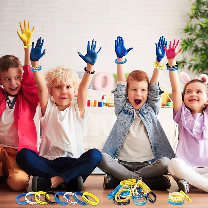 JUNEBRUSHS 64pcs Autism Awareness Wristband Silicone Bracelets Bulk Puzzle Inspirational Rubber Bracelet for Autism Awareness Birthday Decoration Party Favor Gift Supplies