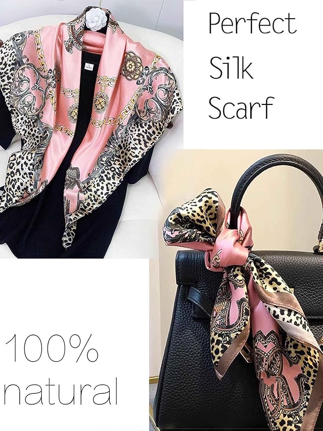 kcctoo 27.5" Mulberry Silk Feeling Head Scarf Women's Fashion Square Neck Satin Scarfs for Bag Hair Scarves Gift