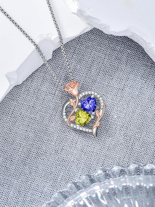 Christmas Gifts for Women Rose Heart Birthstone Pendant Necklace I Love You Forever Jewelry Valentine Mothers Day Birthday Gifts for Women Her Wife Girlfriend
