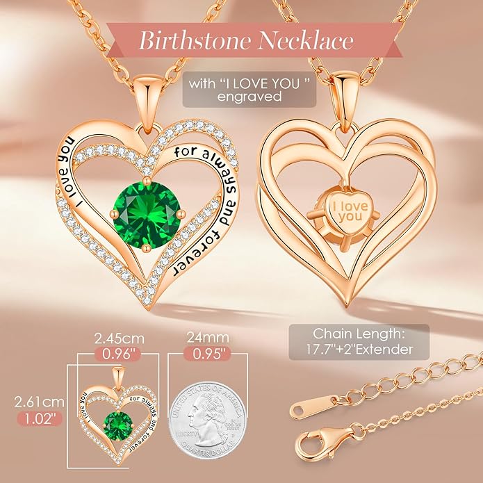 CDE Forever Love Heart Necklaces for Women, Mom, Girlfriend, Wedding Anniversary Birthday Mother Day Christmas Day Gift for Wife Girlfriend Jewelry with Birthstone Pendant