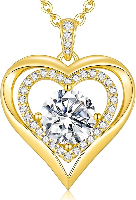 Moissanite Heart Pendant Necklaces for Women, 925 Sterling Silver Necklace Engraved with 'I LOVE YOU', Ideal Anniversary Birthday Christmas Valentine Mothers Day Jewelry Gifts for Mom Wife Girlfriend Daughter Her