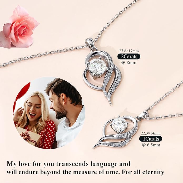 G&GEMSJEW Heart Necklaces for Women, 1-2 Carats Moissanite, 18K White Gold-Plated 925 Sterling Silver Round Brilliant Cut Moissanite Imitation Diamond Necklaces, Jewelry Gifts for Christmas Valentine's Day,Anniversary Present for Wife Women