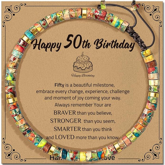 30th 40th 50th 60th 70th 80th Birthday Gifts for Women, Natural Stone Bracelet Birthday Gifts for Mom Daughter Grandma Sister Friends Coworker