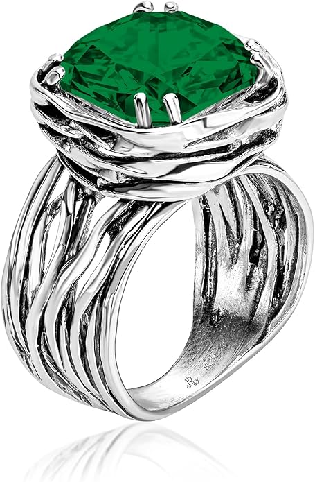 JEAN RACHEL JEWELRY 925 Sterling Silver Ring - Wrap Vintage Design with Cushion Shaped Cubic Zirconia - Hypoallergenic, Lead & Nickel Free - Artisan Handcrafted Statement Rings for Women