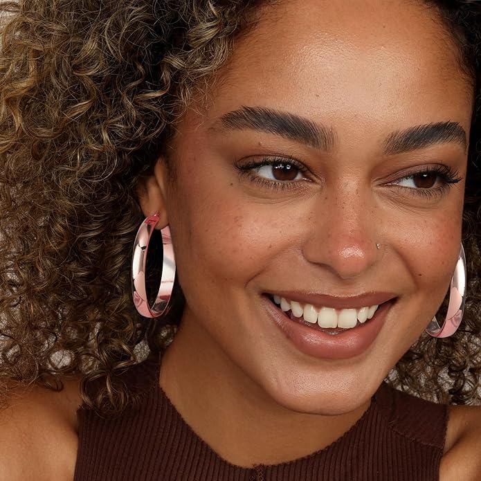 8mm Thick 925 Sterling Silver Hoops Earrings for Women 14K Real Gold Large Hoop Earrings Hypoallergenic and Lightweight Big Hoop Earrings for Women 20/30/40/50/60/70MM