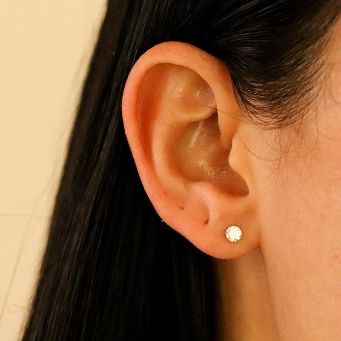 14k Gold Cubic Zirconia Stud Earrings for Women & Men (2mm-6mm Diameter) - CZ Simulated Diamond, Real Solid 14K Gold, Secure Screw Back